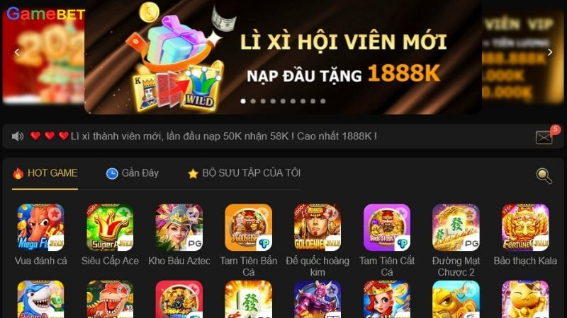 Chương trình lì xì thông tin được up trên giao diện chính của cổng game GameBET